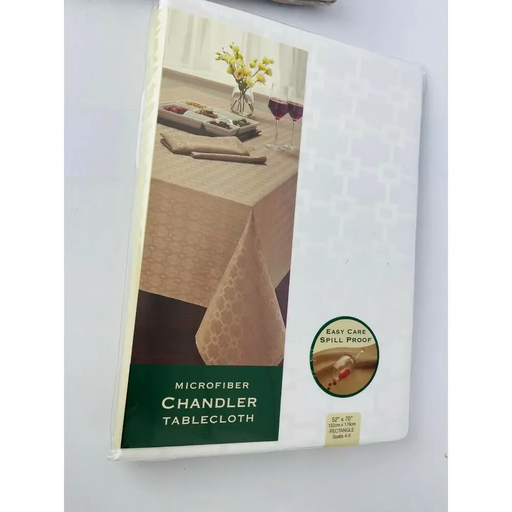 Chandler Collection Spill Proof‎ Microfiber Tablecloth, Rectangle White, 52”x70